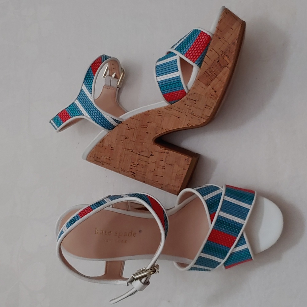 Kate Spade Women's Size 7.5 Sandal with 5 inch Cork Heel, NWOB